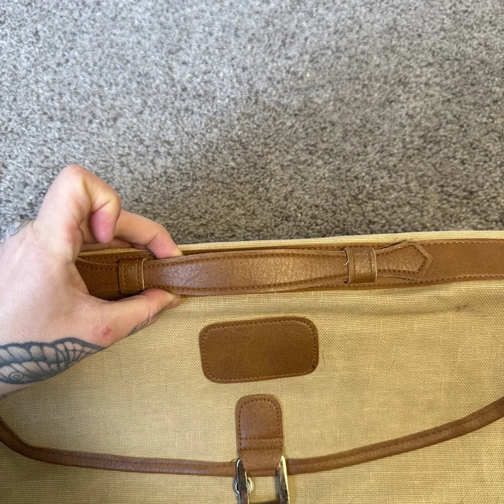 Vintage Charles Revson Attache Briefcase by Ultima II Beige‎ Brown Woven Canvas